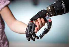 holding hands with a robot